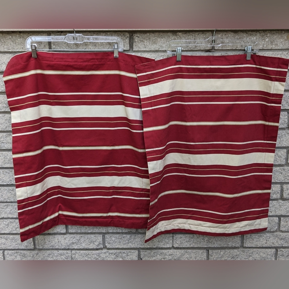 100% Cotton Chenab One Euro Shams Pillow Square Covers Striped Red Tan EUC Farm